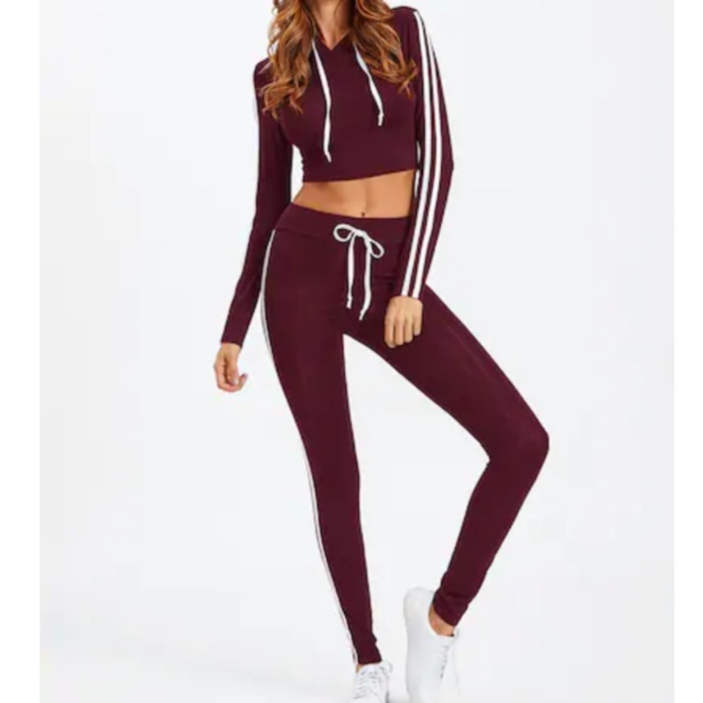 Striped Side Crop Hoodie With Sweatpants Set